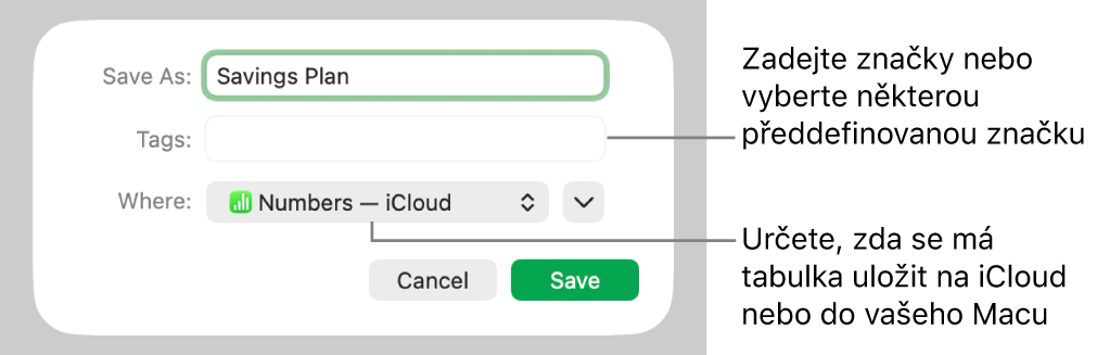 Dialogové okno Uložit jako