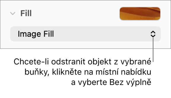 Ovládací prvek pro odstranění objektu z vybrané buňky