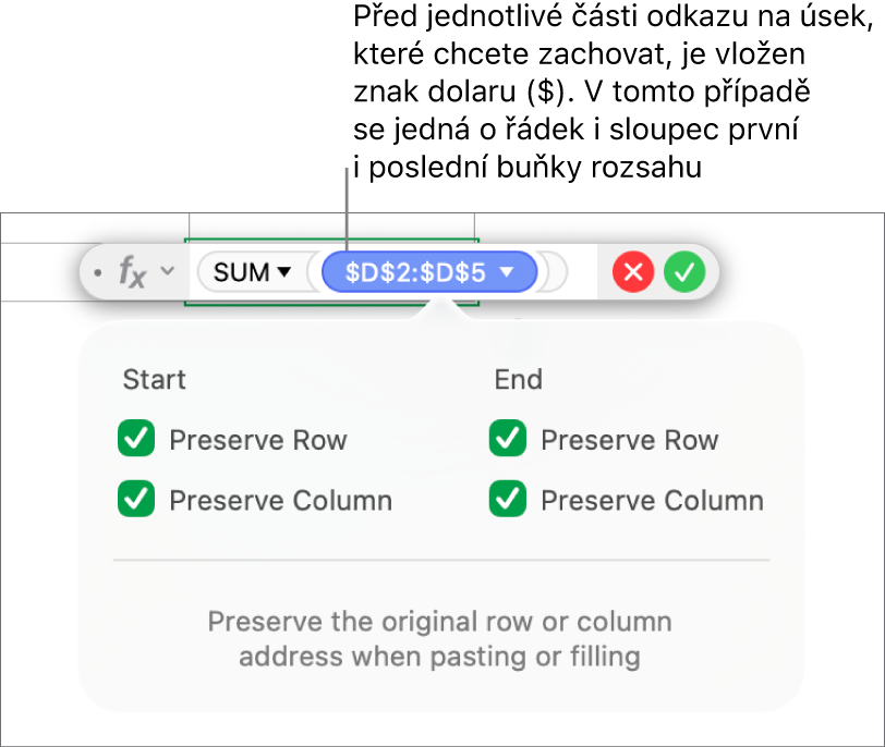 Vzorec se zachovanými odkazy na řádek a sloupec