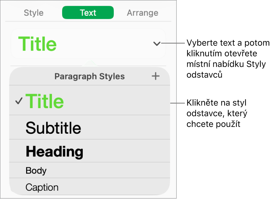 Nabídka Styly odstavců