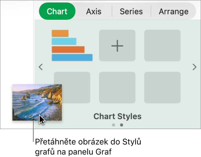 Vytvoření nového stylu přetažením obrázku do sekce se styly grafů na bočním panelu