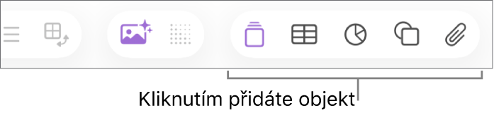 Panel nástrojů Numbers s tlačítky Vložit, Tabulka, Graf, Text, Tvar a Média.