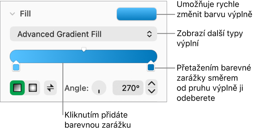 Ovládací prvky pro vyplnění objektů barvami