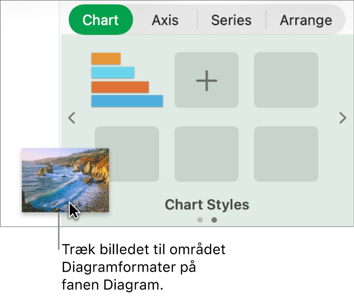 Et billede trækkes til diagramformaterne i indholdsoversigten for at oprette et nyt format.