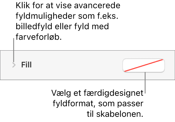 Betjeningsmuligheder til valg af en fyldfarve.
