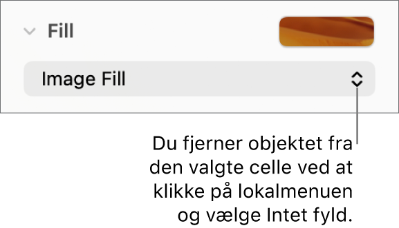 Betjeningsmuligheden til fjernelse af et objekt fra den valgte celle.