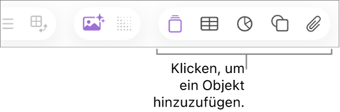 Numbers-Fenster mit Beschreibungen für die Tasten in der Symbolleiste.