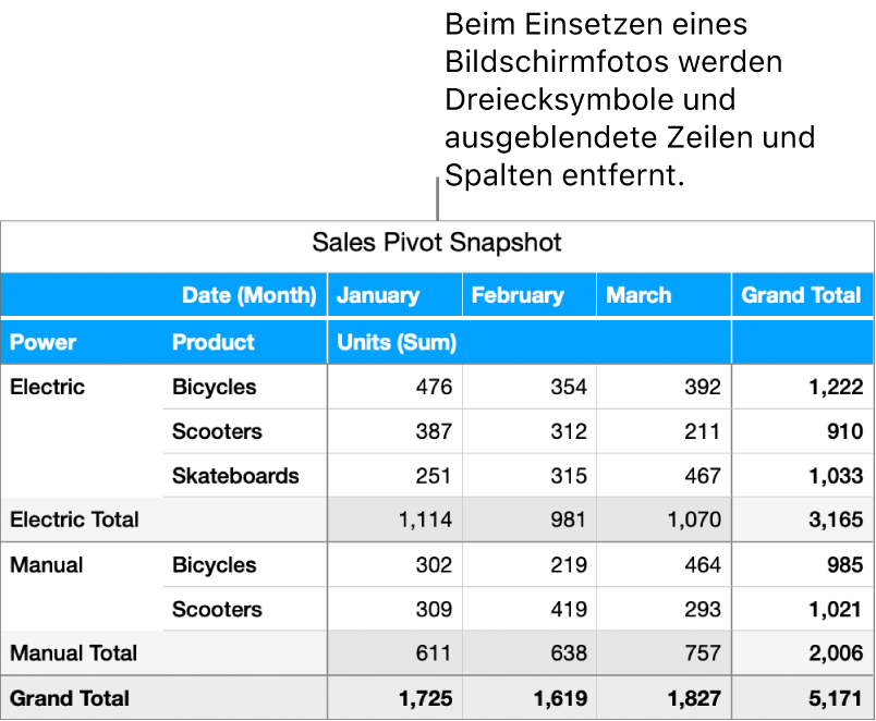 Schnappschuss einer Pivot-Tabelle