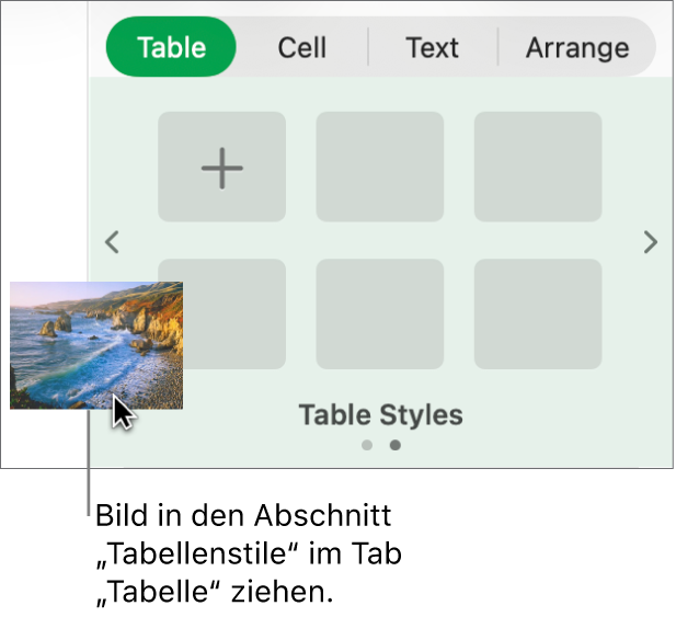 Ein Bild wird zu den Tabellenstilen gezogen, um einen neuen Stil zu erstellen.