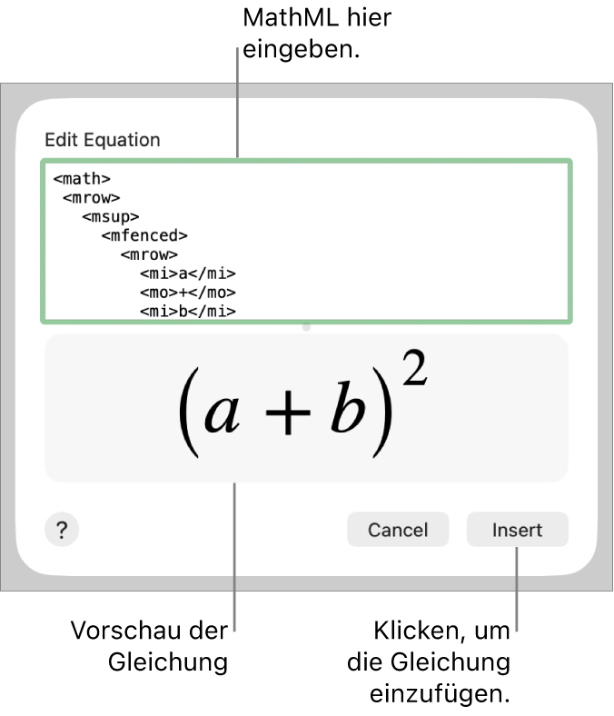 Die Gleichung für die Steigung einer Linie im Feld „Gleichung bearbeiten“ und einer Vorschau der Formel darunter.