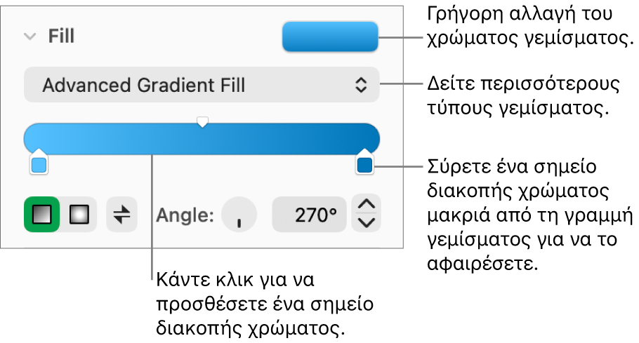 Στοιχεία ελέγχου για το γέμισμα αντικειμένων με χρώματα.