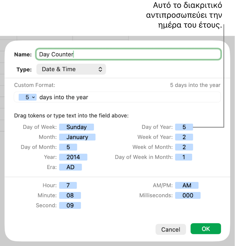 Προσαρμοσμένη μορφή κελιού ημερομηνίας και ώρας.