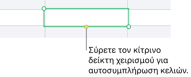 Ένα επιλεγμένο κελί με μια κίτρινη λαβή που μπορείτε να σύρετε για αυτοσυμπλήρωση κελιών.