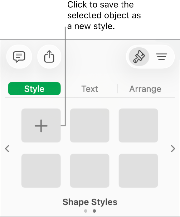 The Style tab of the Format sidebar with four image styles, a Create Style button and an empty style placeholder.
