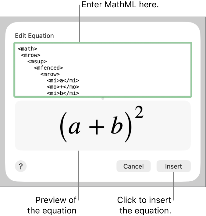 The equation for the slope of a line in the Edit Equation field and a preview of the formula below.