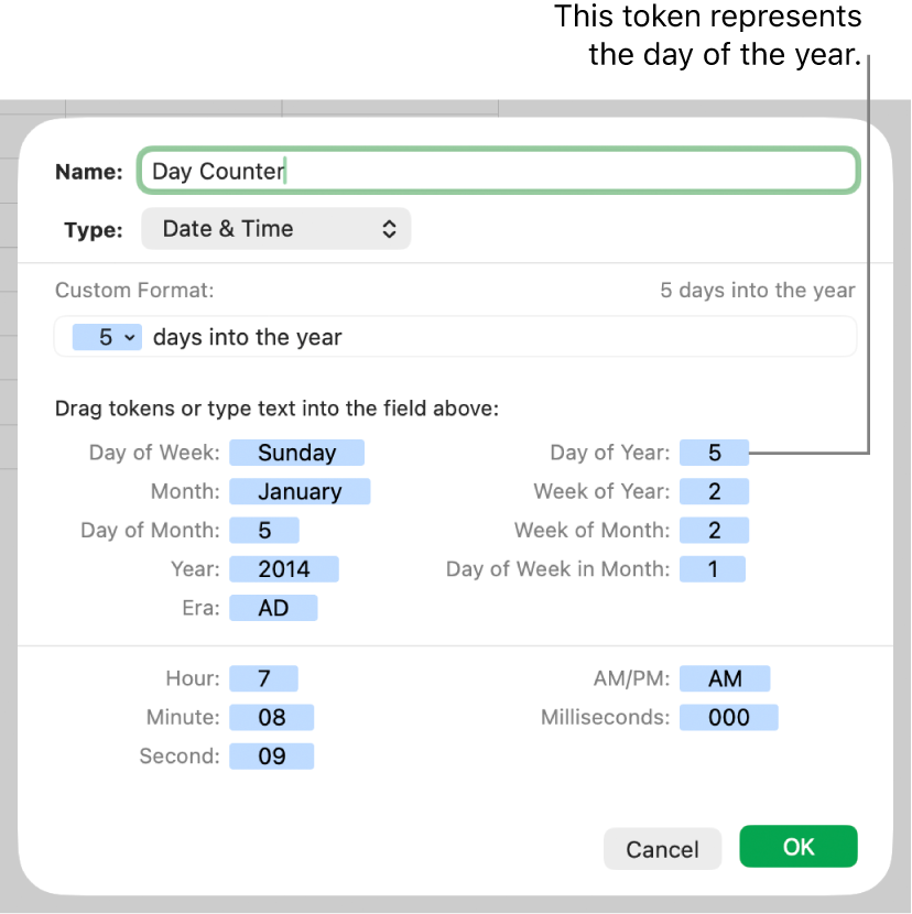 Custom date and time cell format.