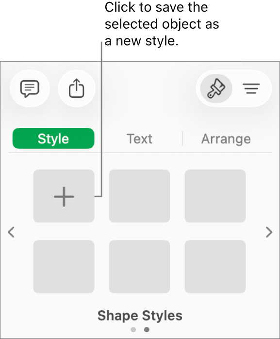 The Style tab of the Format sidebar with four image styles, a Create Style button and an empty style placeholder.