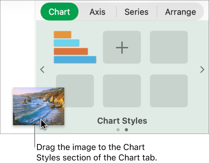 Dragging an image to the chart styles section of the sidebar to create a new style.