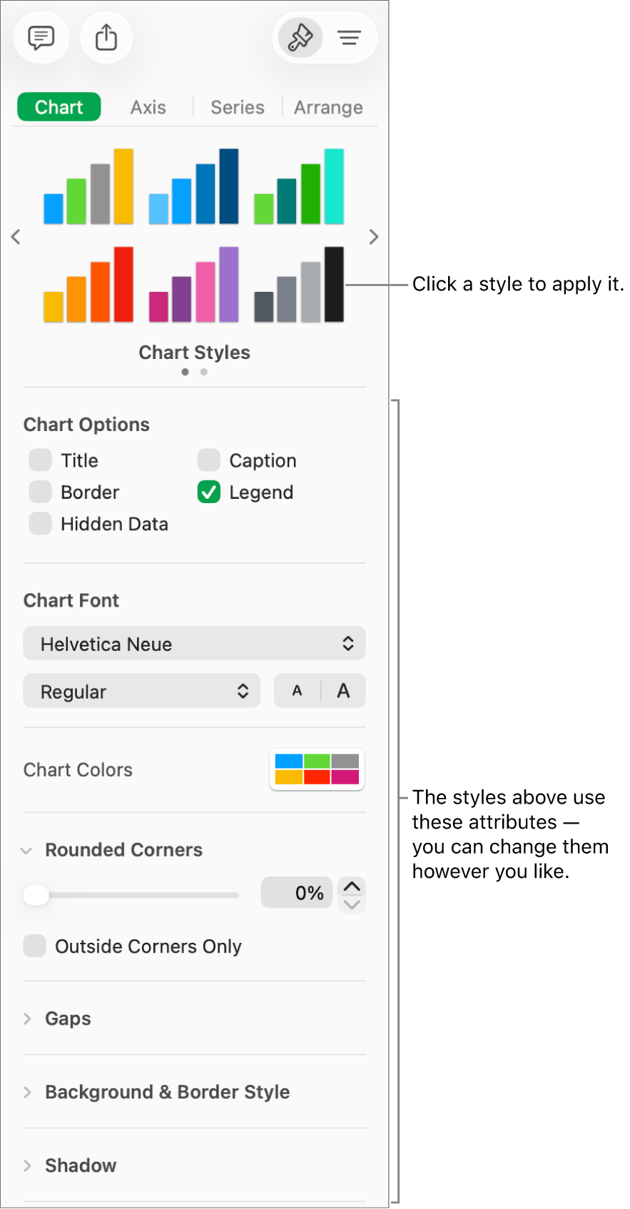 The Formatting sidebar showing the controls for formatting charts.