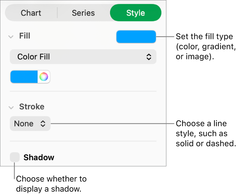 Controls for changing the appearance of data series.