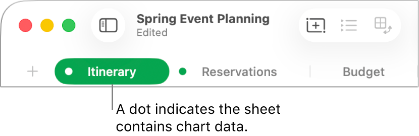 A sheet tab with a dot indicating that a table in this sheet has been referred to in the chart whose data you’re currently editing.