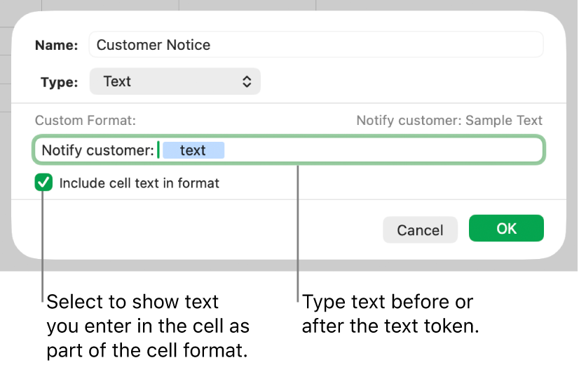 Custom text cell format.