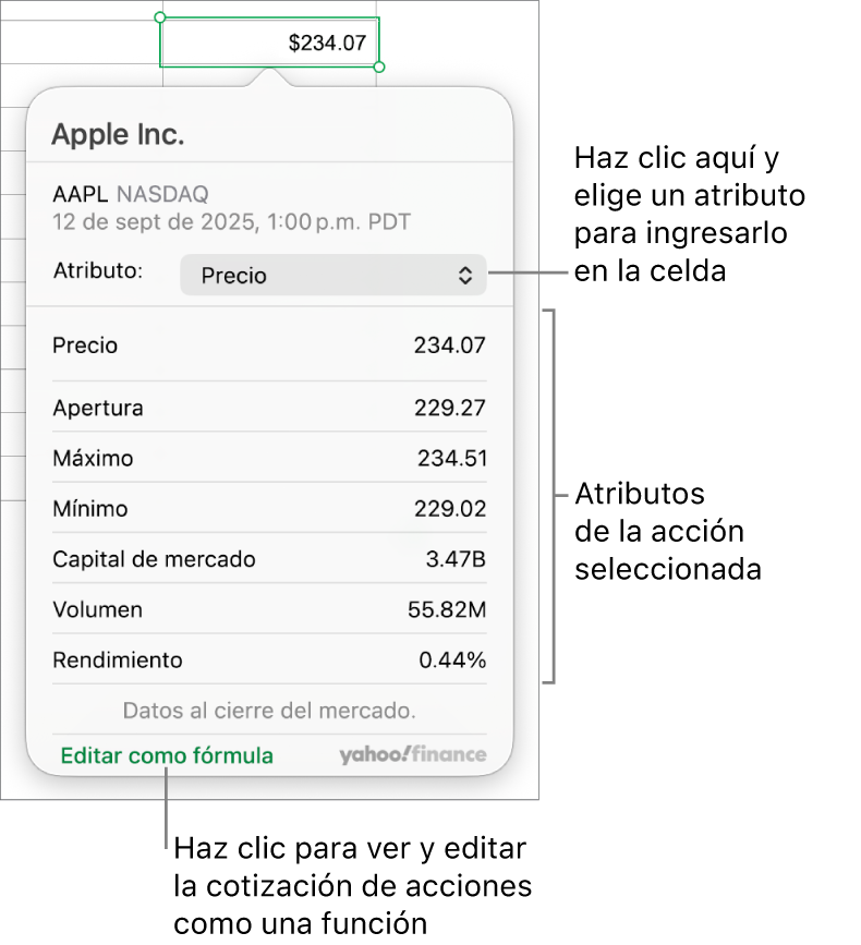 El cuadro de diálogo para ingresar la información de atributo de acción con la acción de Apple seleccionada.