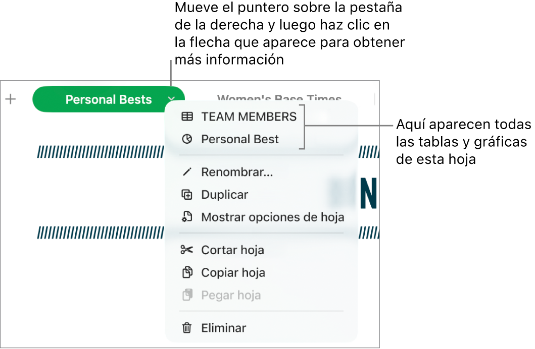Una pestaña de hoja de cálculo con el menú de función rápida abierto, donde se muestran opciones como Duplicar.