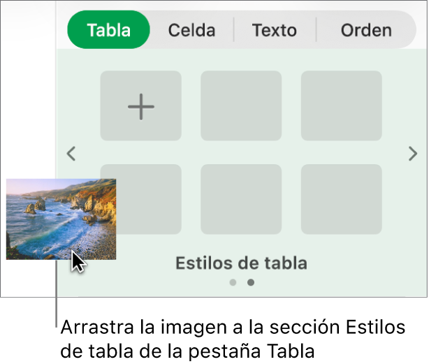 Al arrastrar una imagen hasta los estilos de tabla se crea un nuevo estilo.