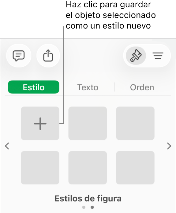 La pestaña Estilo de la barra lateral Formato con cuatro estilos de imagen, el botón Crear estilo y un marcador de posición de estilo vacío.