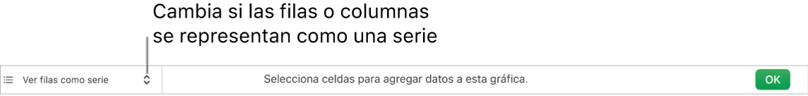 Menú desplegable para seleccionar si las filas o las columnas se representan como series.