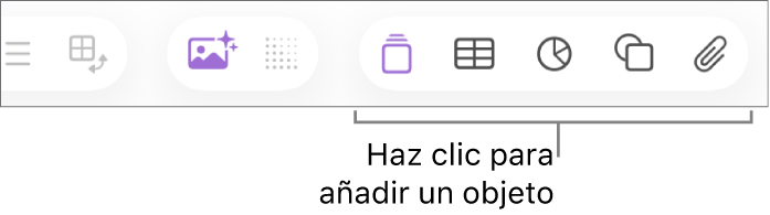 La barra de herramientas de Numbers con los botones Insertar, Tabla, Gráfica, Texto, Figura y Multimedia.