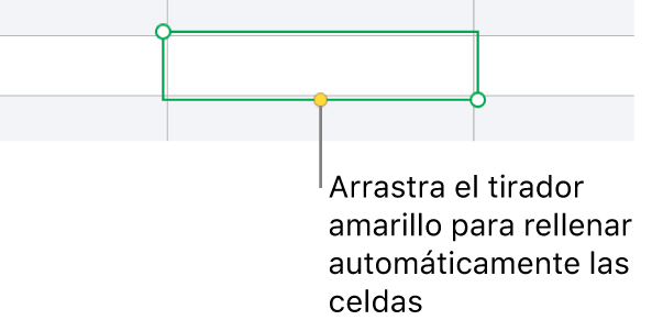 Una celda seleccionada con un tirador amarillo que puedes arrastrar para autorrellenar celdas.