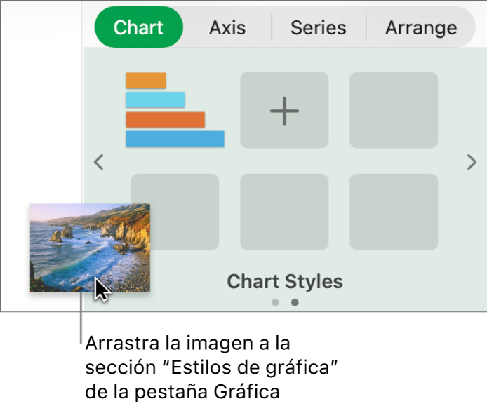 Arrastrar una imagen hasta la sección de estilos de gráfica de la barra lateral para crear un nuevo estilo.