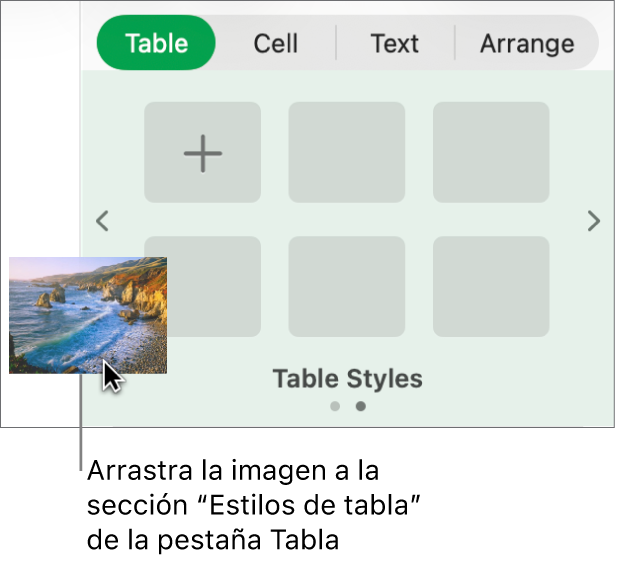Al arrastrar una imagen hasta los estilos de tabla se crea un nuevo estilo.