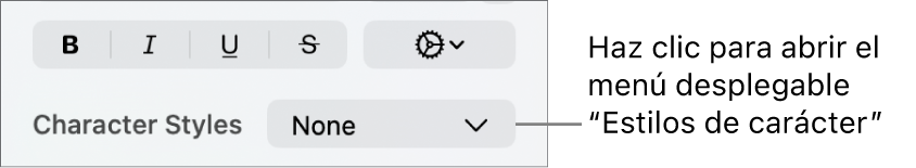 El menú desplegable “Estilos de carácter”.