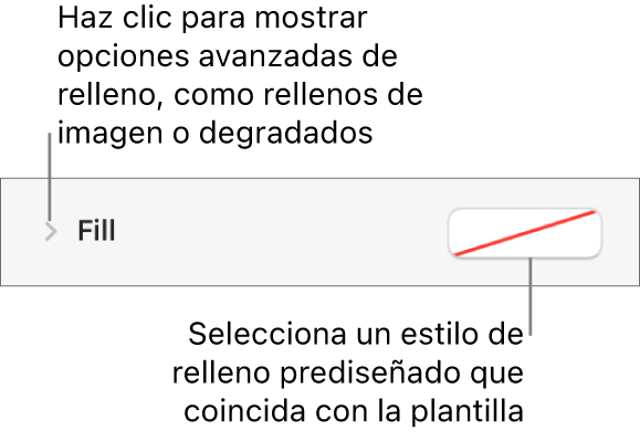 Controles para elegir un color de relleno.