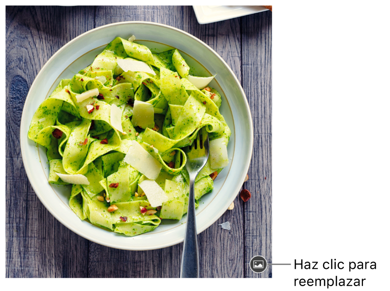 Imagen con un botón “Reemplazar imagen”.