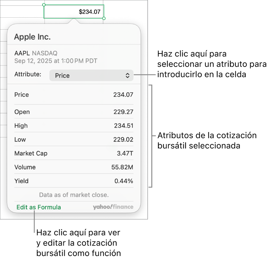 El diálogo para introducir la información de atributo de acción con la acción de Apple seleccionada.