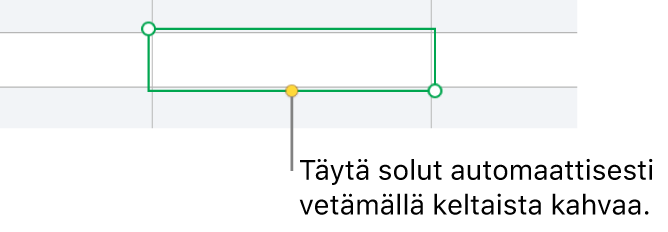 Valittu solu ja keltainen kahva, jota vetämällä voidaan täyttää soluja automaattisesti.