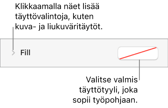Täyttövärin valinnan säätimet.