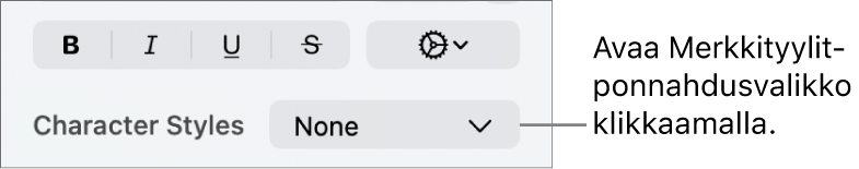 Merkkityylit-ponnahdusvalikko.