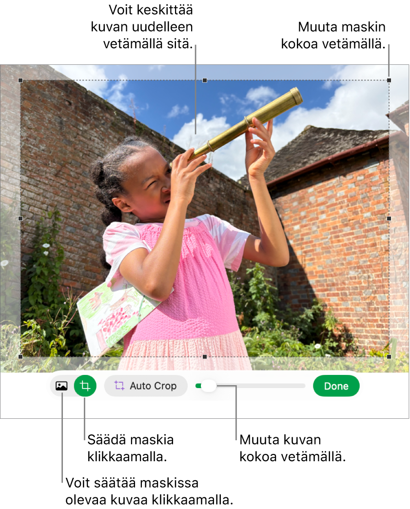 Maskisäätimet kuvan päällä.