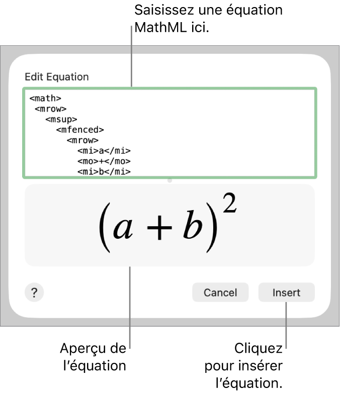 Équation de la pente d’une droite dans le champ Modifier l’équation et aperçu de la formule en dessous.