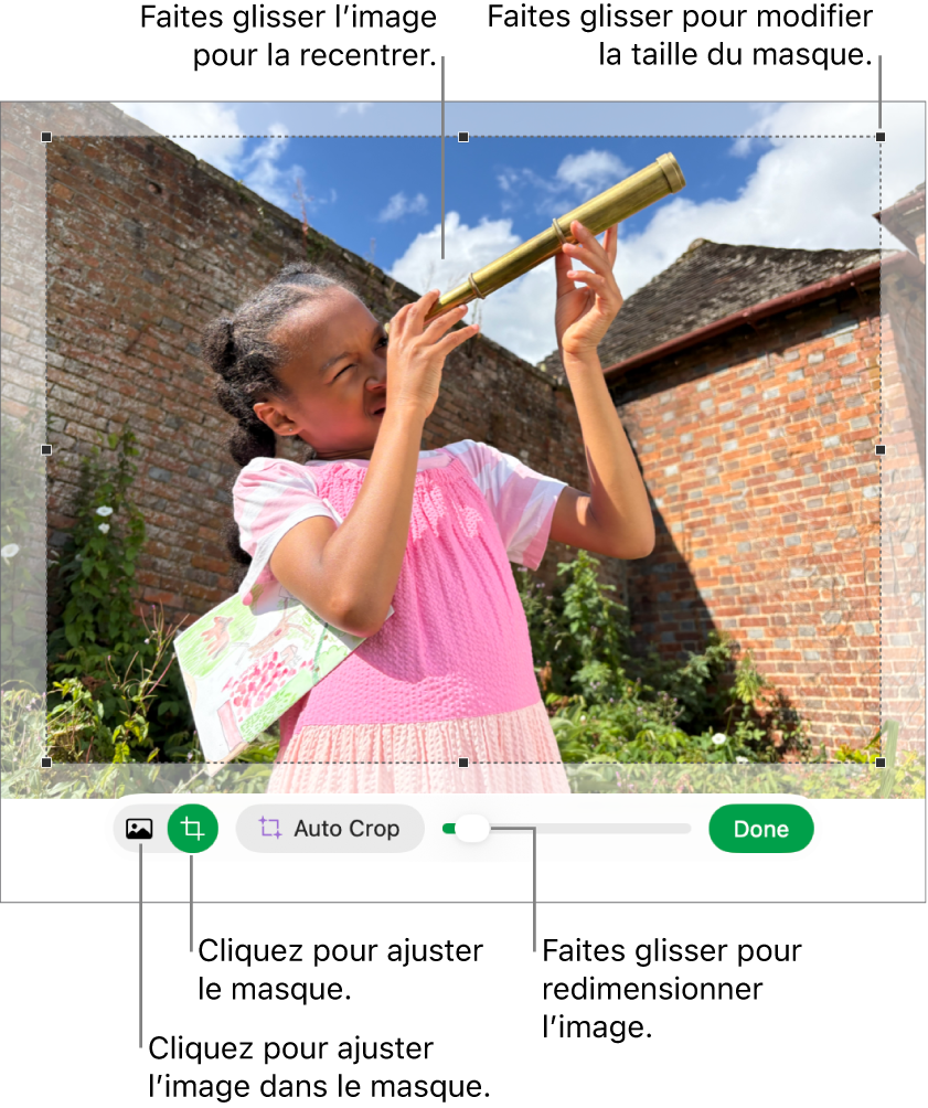 Les commandes de masque sur une photo.