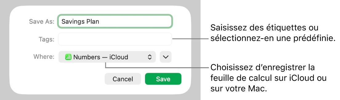 Zone de dialogue Enregistrer sous.