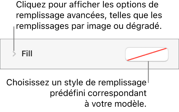 Commandes de sélection d’une couleur de remplissage.