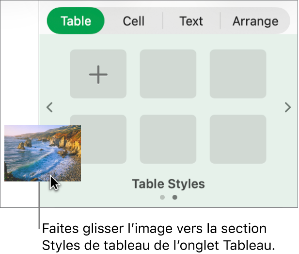 Glissage d’une image vers les styles de tableau pour créer un nouveau style.