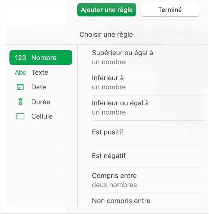 Types de règles de surlignage des cellules.