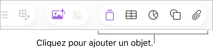La barre d’outils Numbers avec les boutons Insérer, Tableau, Graphique, Texte, Figure et Données multimédias.